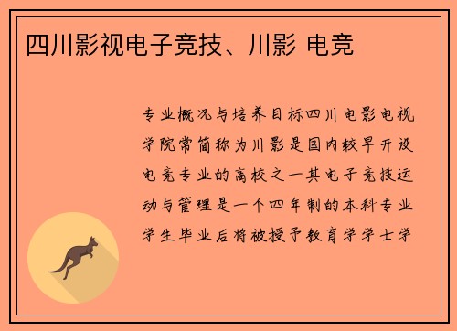 四川影视电子竞技、川影 电竞